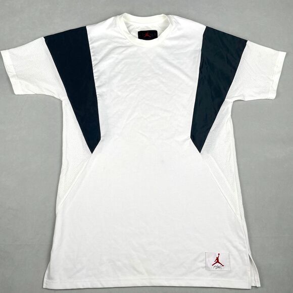 Nike Air Jordan Flight Colorblock T-Shirt Men M White Black Mesh Athleisure NWOT - Picture 1 of 7
